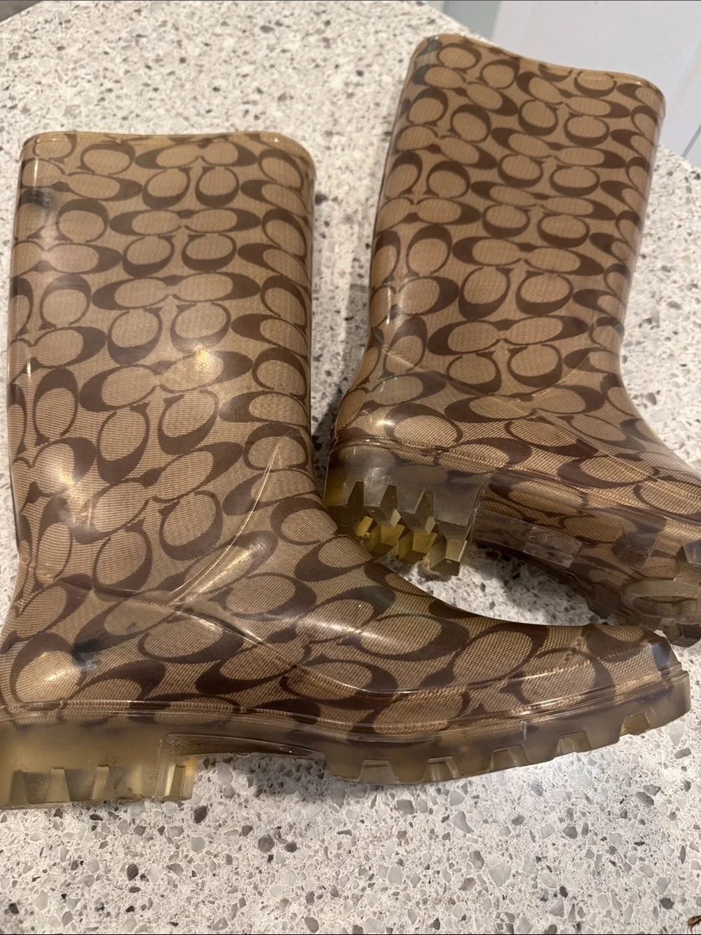 Coach Brown Signature 'C' Pattern Tall Rain Boots